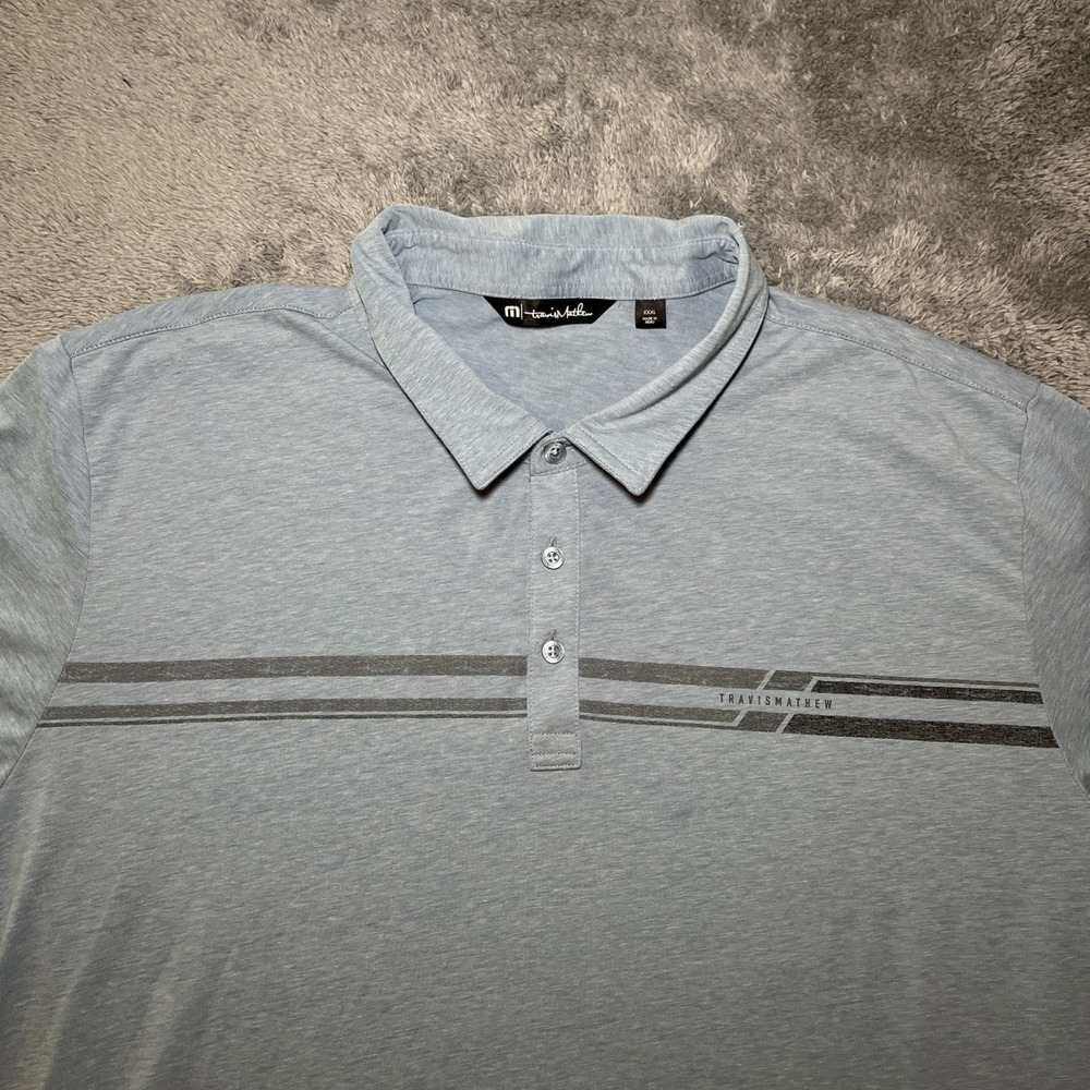 Travis Matthew Men's SZ 3XL Short Sleeve Gold Polo Baby Blue W Grey Stripe Shirt